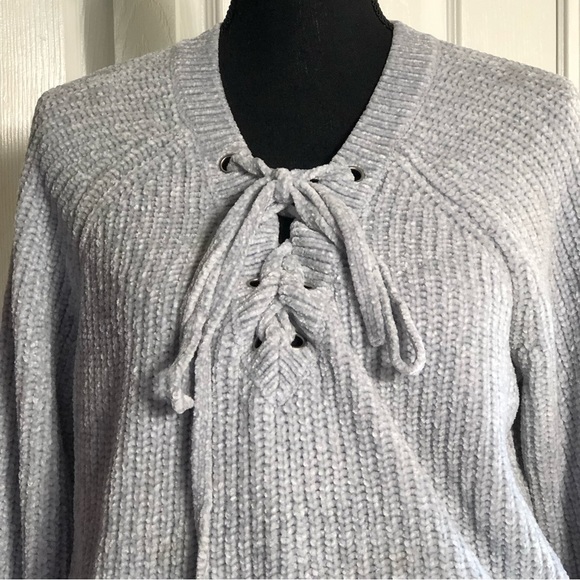 LA Hearts by PacSun Blue Lace Up Super Soft Oversized Sweater - Picture 4 of 6